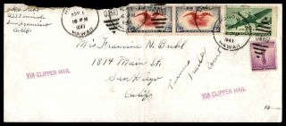 Hawaii Honolulu Uss Seminole November 1 1941 Air Mail Clipper Mail Cover To San
