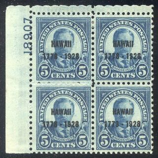 U.  S.  648 Vf Plate Block - 1928 5c Hawaii ($200)
