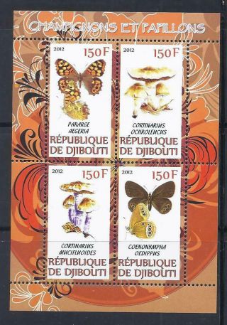 D2800 Nh 2012 Sheet Of 4 Diff Mushrooms Tropical Butterflies Souvenir Sheet