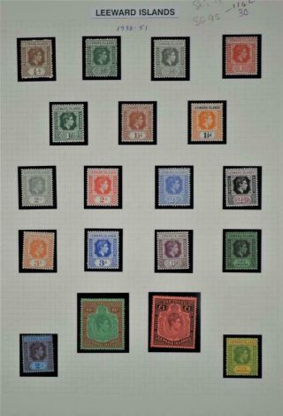 Leeward Islands Stamps 1938 - 51 Set 19 To £1 Sg 95 - Sg 114c H/m (y84)