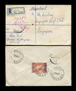 Malaya/malaysia Perak 1961 Regd Cvr To Singapore,  Mpo Kuala Kangsar Postmark.