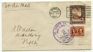 Dh - Newfoundland 1931 St Johns To St Antony - Airmail Ffc First Flight Cover
