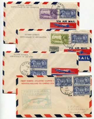Dh - Newfoundland 1939 Airmail Ffc First Flight Covers - Group Of Four Covers -