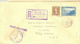 Canada,  Registered (6918) Censor (0133) Cover To B.  W.  I.  1939 (postage,  Stamps