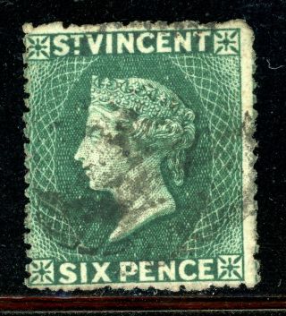 St.  Vincent (victoria) Selections: Scott 14 6p Blue Green Wmk5 Cv$77,