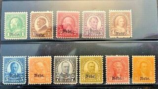 Us Stamps Scott 669 - 679 Set 1926 Nebraska Overprint Hinged