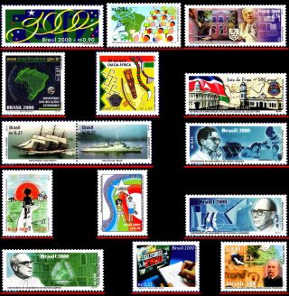 Brazil 2000 - Lot With 15 Stamps Of The Year - Scott Value $15.  45,  All Mnh Vf
