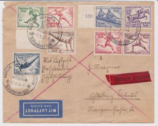 Stamps 1936 German Olympic Set On Reg Airmail Envelope Postal History