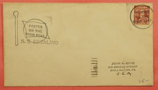 1936 Canada Cover Posted On The High Seas Cancel Ship Ss Rosalind To Usa