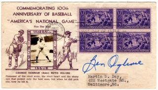 1939 Baseball Centennial Stamp Scott 855 On Crosby W/ben Olgivie Autograph