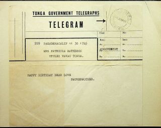 Tonga Official Telegram From Vavau