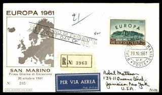 Mayfairstamps San Marino 1961 Europa 500 Lire Registered First Day Cover Wwb8539