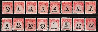 J88 - J103 Complete Set Of Postage Due Stamps F - Vf,  Nh Cv=$17.  00