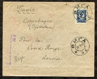 P255 - Imperial Russia Latvia 1915 Censored Cover To Red Cross In Denmark