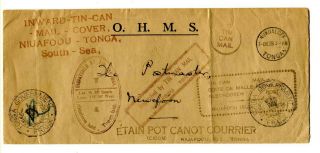 Tonga 1938 O.  H.  M.  S.  Stampless “inward Tin Can Mail Cover” Nukualofa – Niuafoou