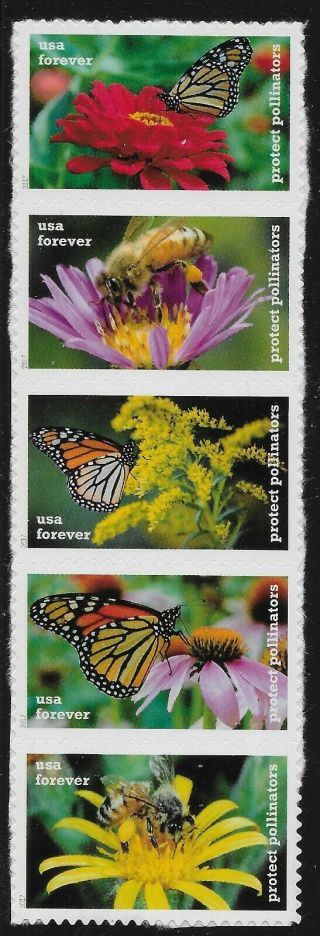 Us Scott 5228 - 32,  Strip Of 5 2017 Pollinators Vf Mnh