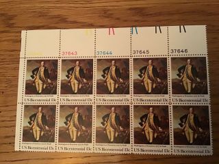 Us Stamps Sc 1704 George Washington Pb Strip Of Ten13c Stamps Mnh 1977