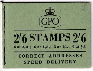 Gb 1955 (sept) 2/6d Wilding Stitched Booklet Sg F34 Cat £60