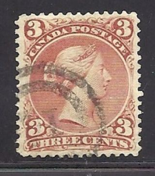 Canada Scott 25 Red 3 Cent Large Queen Xf With 2 Ring 15 Cancel.  Cat $50,