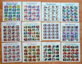 12 Sheets Legends Of American Music Series 29¢,  32¢,  33¢ Us Ps Postage Stamp