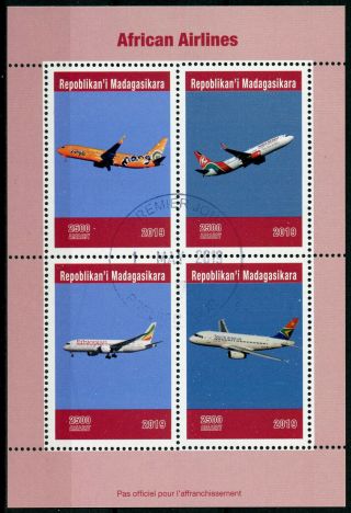 Madagascar 2019 Cto Ethiopian South African Airlines 4v M/s Aviation Stamps