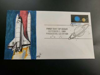 1992 Us Space Fdc Hand Painted Greenlee Cachet Rocket Ooak