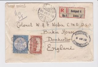 Stamps 1923 Hungary Registered Envelope Budapest To Dorchester Postal History