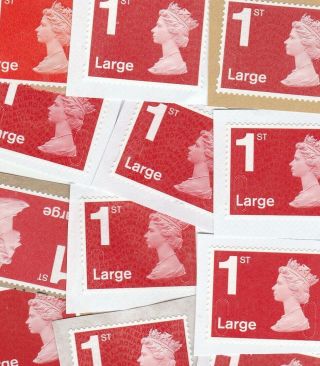 40 1st Class Large Stamps Unfranked On Paper.