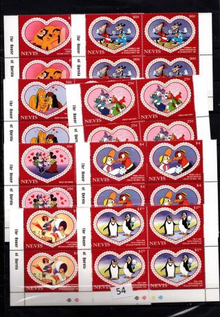 / 4x Nevis - Mnh - Disney - Cartoons - Dogs - Birds - Mickey - Penguins