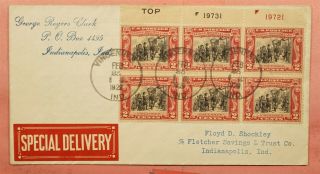 1929 Fdc 651 Plate Block Vincennes In Special Delivery Shokley