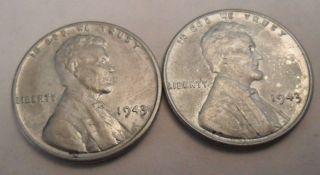 1943 P Steel Wheat Cent / Penny Set (2 Coins) Sds