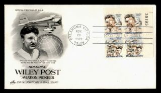 Dr Who 1979 Wiley Post Aviation Pioneer Plate Block Fdc C120690