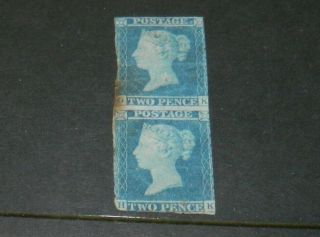 Gb Queen Victoria 1841 2d Blue (pale Shade) Vertical Pair