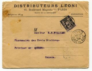 France 1899 Paris - Hotel De Ville Cds - 25c Rate Cover To Quebec,  Canada -