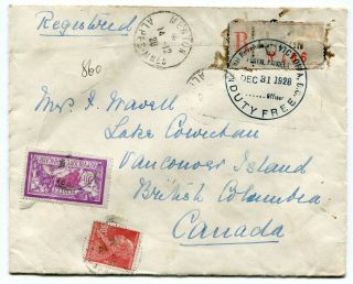 France 1928 Registered Cover To Vancouver Island,  Bc Canada - Customs Cds -