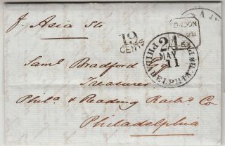 Britain Stampless Transatlantic Folded Letter / Cover To Us - Ship " Asia " 1860