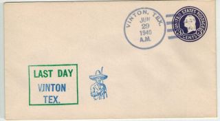 Discontinued Post Office Dpo 1940 Vinton Tx Texas Last Day,  Fdr Roosevelt Cache