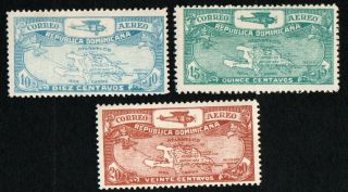Dominican Republic.  1930 Airmail - Airplane And Map.  Sc.  C6 - C8.  Mnh