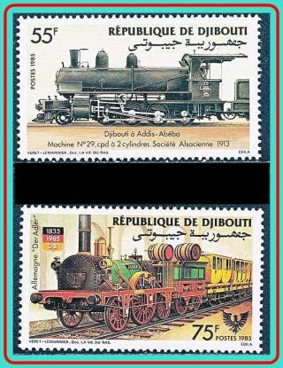 Djibouti 1985 Germany Railroads Mnh Cv$5.  00 Trains,  Locomotives