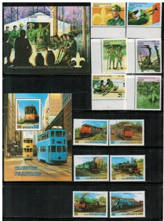 Guinea Year 1998 - 99 Issue Boy Scouts,  Sea Shells,  Locomotives Sets Mnh