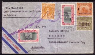 Guatemala 1940 Wwii Censored Air Mail Cover To Germany Via N.  Y.  - Lisboa