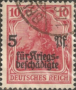 1919 Germany 10 Pf.  Stamp German Empire Overprint War Invalids Charity Red