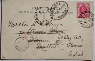 Natal 1905 Klip River Picture Post Card To Malta With 3 Different Arrival Marks