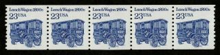 Us 1993 2464 - 23c Lunch Wagon - Pnc4 4 Plate - Strip Of 5 Shiny Gum Mnh