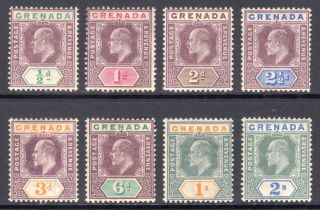 Grenada 1904 - 06 Kevii Wmk Mca Set To 2s M,  Sg 67 - 74 Cat £257