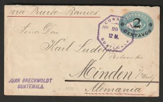 Guatemala 1899 Uprate Stationery Cover To Germany
