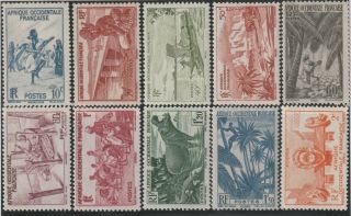 French West Africa - French Colonial - Set Of 10 Stamps Mnh (aof 649)