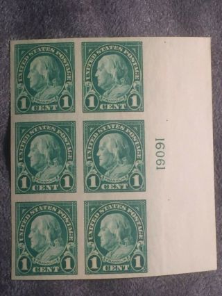 Scott Us 575 1923 - 25 1c Imperf Plate Block Of 6 Stamps Mnh
