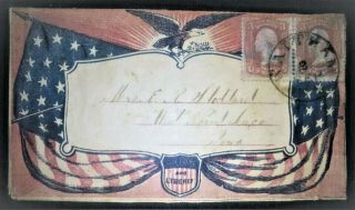 65 Civil War Patriotic - Pretty Overall Eagle & Crossed Flags - Addressed To Iowa