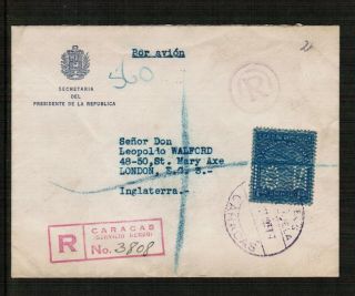Venezula 1937 Perfin Cover From Presidents Office To London